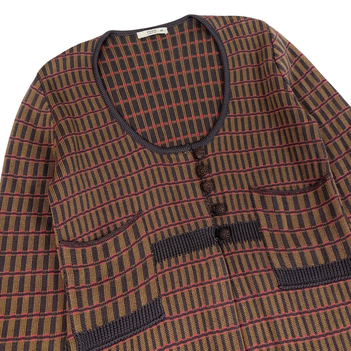 g13 PRADA 2012AW ニットドレス ワンピース チェック柄 イタリア製 40サイズ マルチカラー シルク100％ レディース 女性用k02i