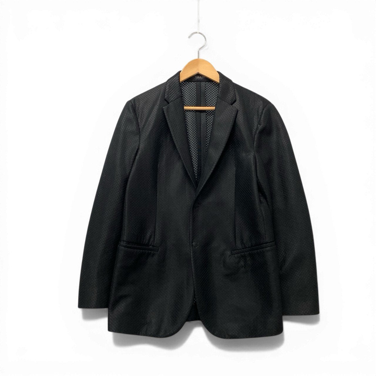 14c20 EMPORIO ARMANI エンポリオアルマーニ MILANO LINE テーラードジャケット アンコンジャケット メッシュ素材 46 ブラック ポリエステル イタリア製u02t
