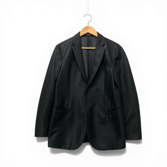 14c20 EMPORIO ARMANI エンポリオアルマーニ MILANO LINE テーラードジャケット アンコンジャケット メッシュ素材 46 ブラック ポリエステル イタリア製u02t