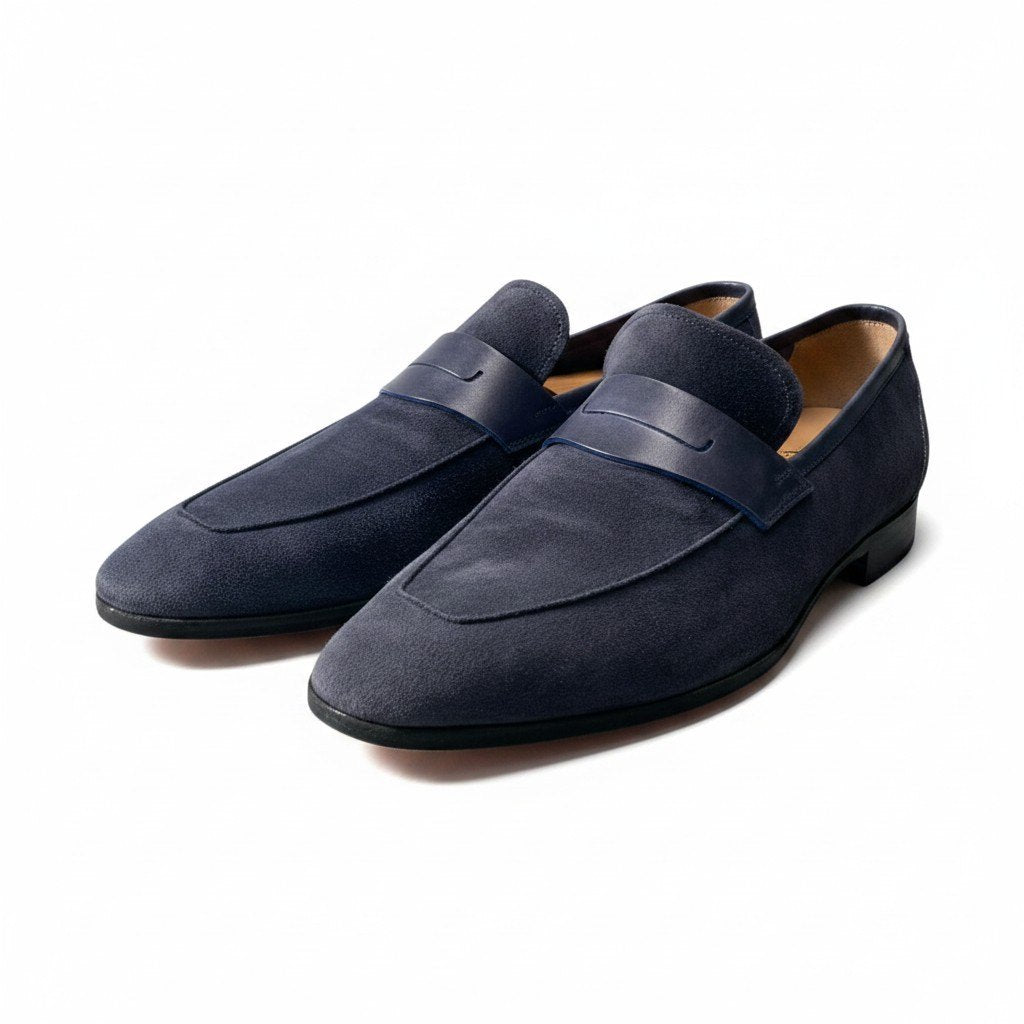1d23 Berluti ベルルッティ Lorenzo ロレンツォ スエードローファー レザーシューズ サイズ8 ネイビー メンズ 紳士靴k02i