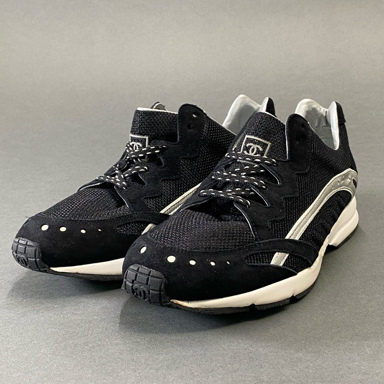 1g7《美品》 CHANEL SPORT シャネル スポーツ ココマーク スニーカー 37 ブラック ランニング シューズ トレーニング スペイン製