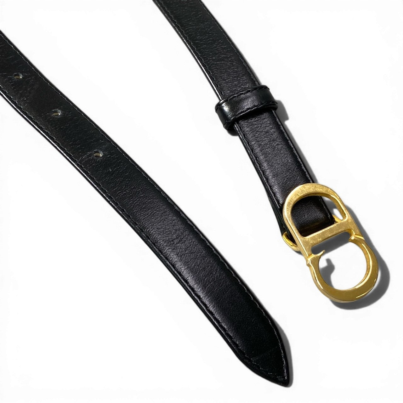 d9 Christian Dior クリスチャンディオール CDロゴ バックル レザーベルト 70 ブラック レザーu02t