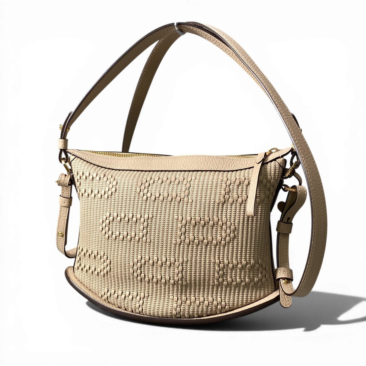 d9 【極美品】DELVAUX デルヴォー 2024年 パンスウィング  Pin Swing Toile de Cuir ベージュ イリュージョンジャガード ハンドバッグ ショルダーバッグk02i