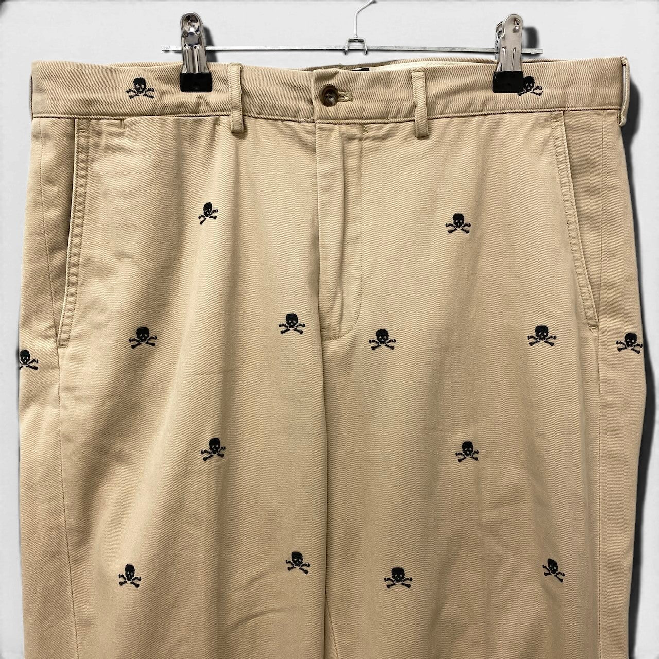 71f16 RALPH LAUREN ラルフローレン RUGBY ラグビー スカル刺繍 チノパンツ ボトムス サイズ34/32 ベージュ メンズ 紳士服u02t