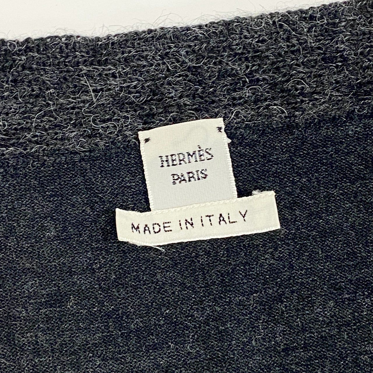 34a27【美品】HERMES エルメス ニットカーディガン ロングカーディガン Vネック Hロゴ イタリア製 38サイズ グレー レディース 女性用o07t