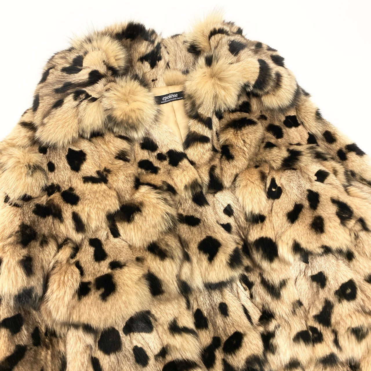 43c2 epolene ブルーフォックス レオパード染め ファーコート サイズ9AR 茶系 本毛皮 Fox Fur Leopard Coatt18r