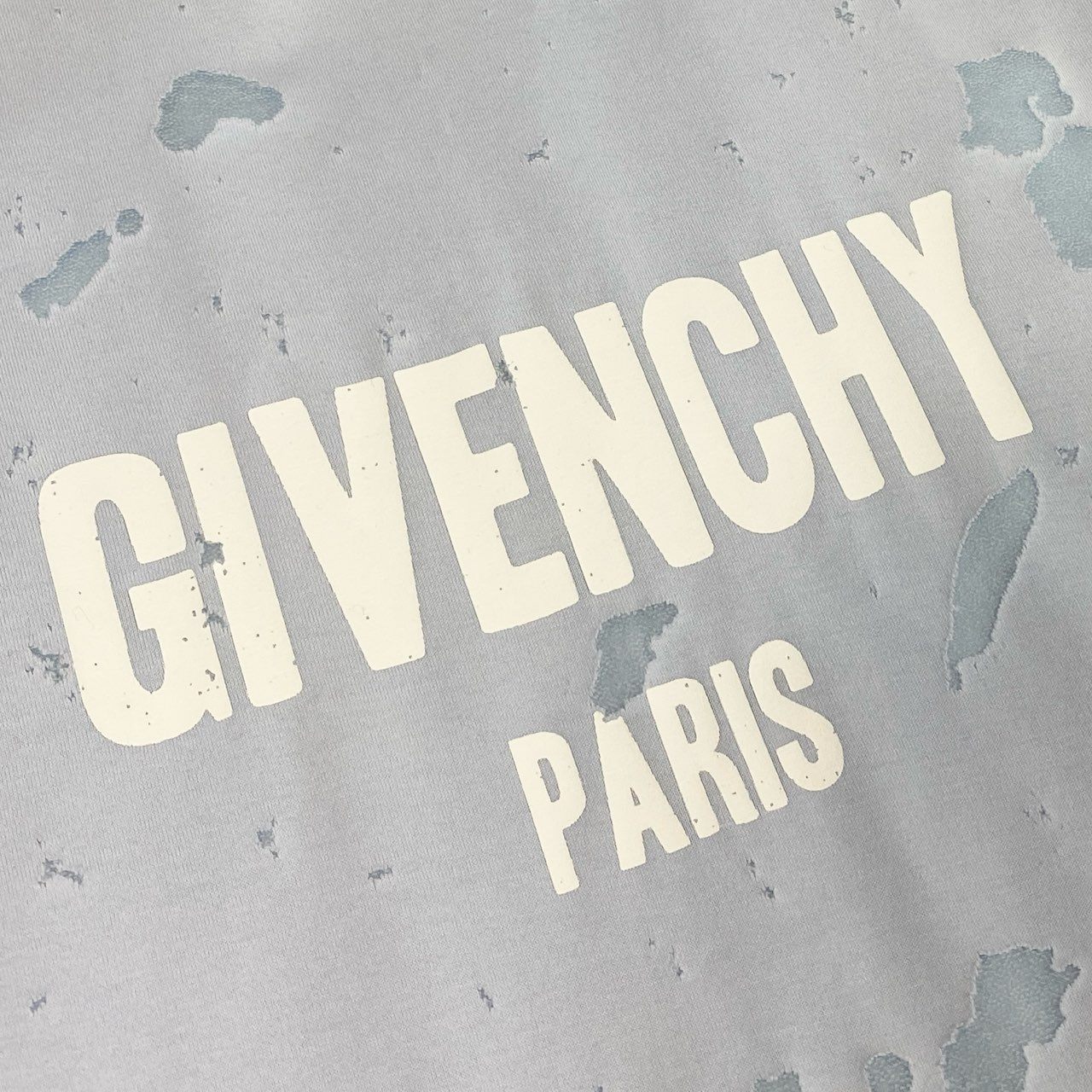 42a23《美品》 GIVENCHY ジバンシー デストロイ クラッシュ加工 半袖Tシャツ カットソー トップス M ライトブルー コットン メンズu02t