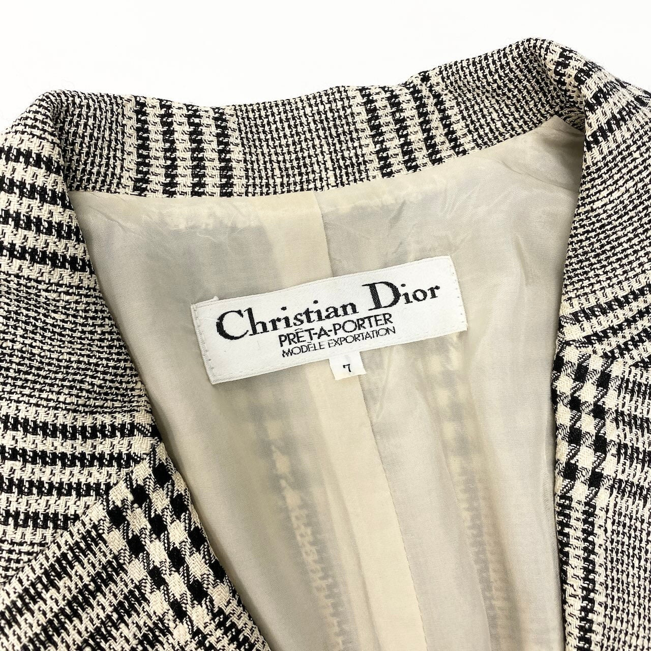 10c29 Christian Dior クリスチャンディオール ダブルプレストテーラードジャケット ブレザー チェック柄 7サイズ ベージュ ブラック レディース 女性用o07t