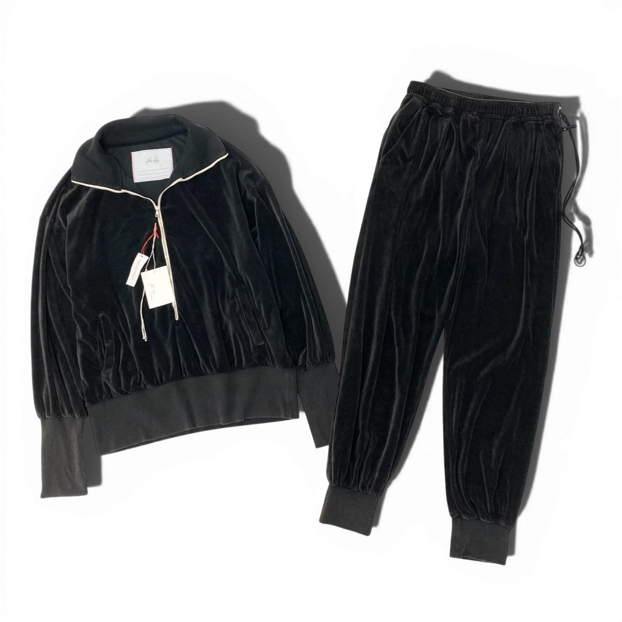83c4【美品】barbell object バーベルオブジェクト ANCELLM ベロアセットアップ トラックジャケット トラックパンツ bo-24a-anc01 Fサイズ ブラック メンズ 男性用o07t