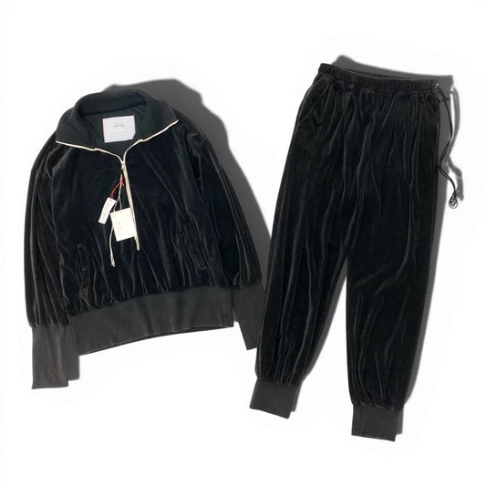 83c4【美品】barbell object バーベルオブジェクト ANCELLM ベロアセットアップ トラックジャケット トラックパンツ bo-24a-anc01 Fサイズ ブラック メンズ 男性用o07t