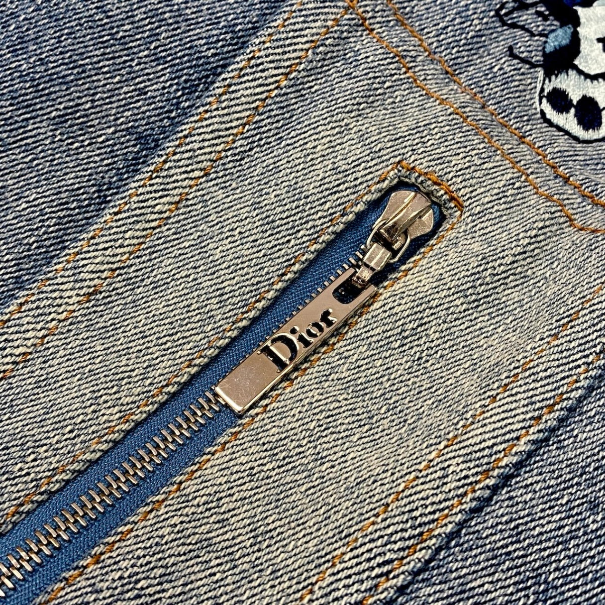 Ic24 Christian Dior クリスチャンディオール ガリアーノ期 フラワー刺繍 デニムセットアップ by Galliano Flour Embroidery Denim Setup サイズ40 / 34 インディゴブルーt18r