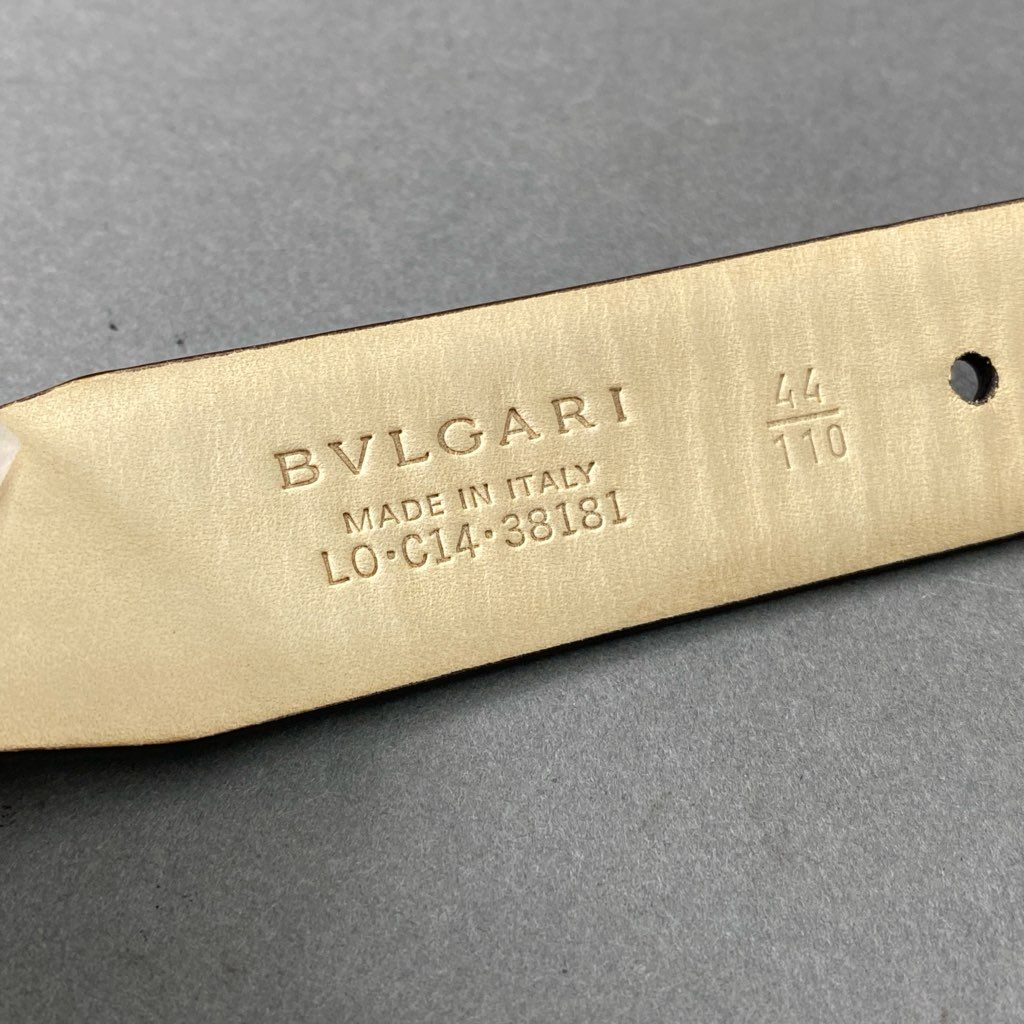 d2-2 《美品》 BVLGARI ブルガリ レザーベルト Leather Belt スクエアメタルバックル 44/110 ブラウン 紳士用 イタリア製 ビジネス フォーマル 小物