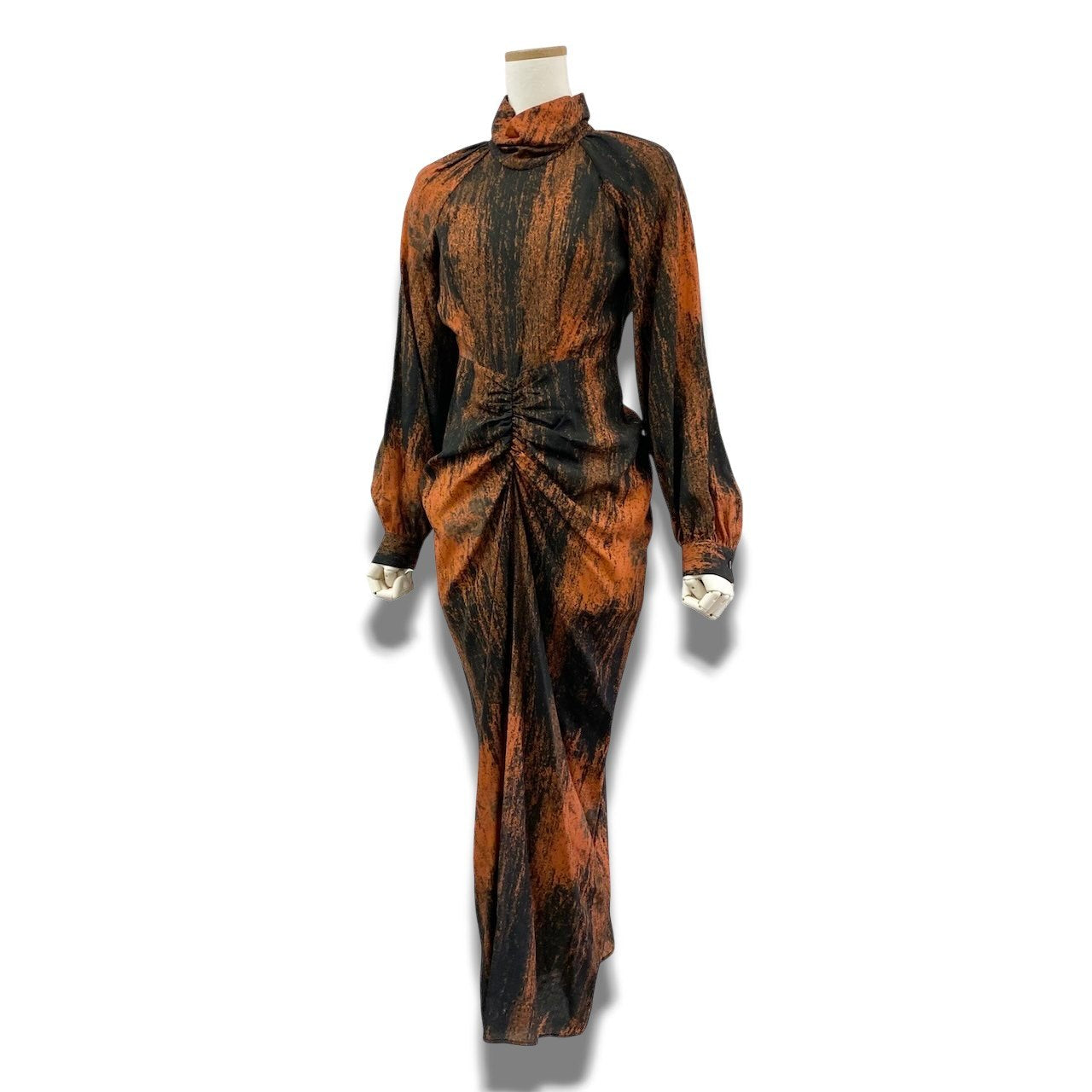 Ac24 《タグ付》 定価￥74,800 JOHN LAWRENCE SULLIVAN ジョンローレンスサリバン 25AW プリントギャザーロングドレス ワンピース ALL OVER PRINT GATHERED DRESS サイズS オレンジt18r