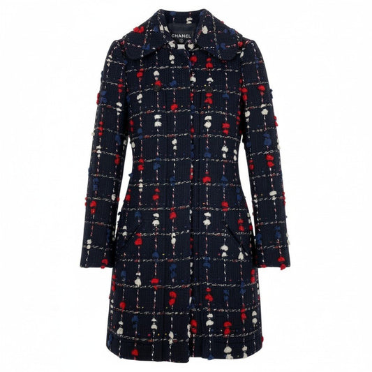 Cd2 《極美品》 CHANEL シャネル CCボタン ツイード ステンカラーコート CC Tweed Soutien Collar Coat P42157 サイズ36 ネイビー フランス製t18r