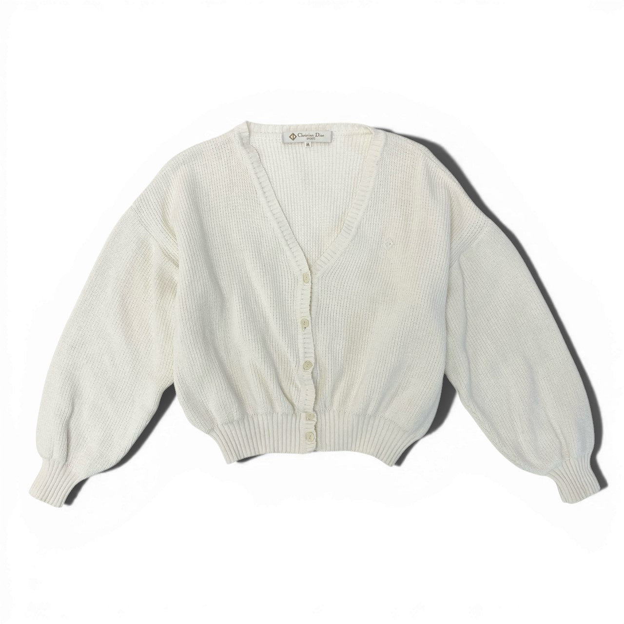 9a27 〇 Christian Dior クリスチャンディオール Vintage CDロゴ エルボーパッチ付 ニットカーディガン 短丈 サイズM ホワイト MA-1風t18r