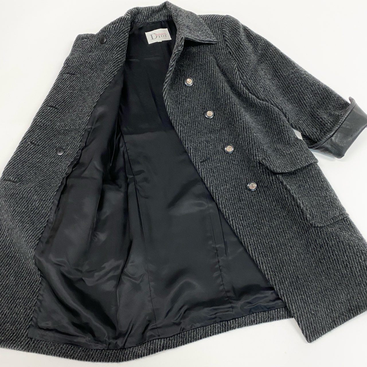 34a27 Mademoiselle Dior マドモアゼル ディオール ダブルブレストコート ウールコート アルパカモヘア混 レディース 女性用 アウター Lサイズ ダークグレーu02t