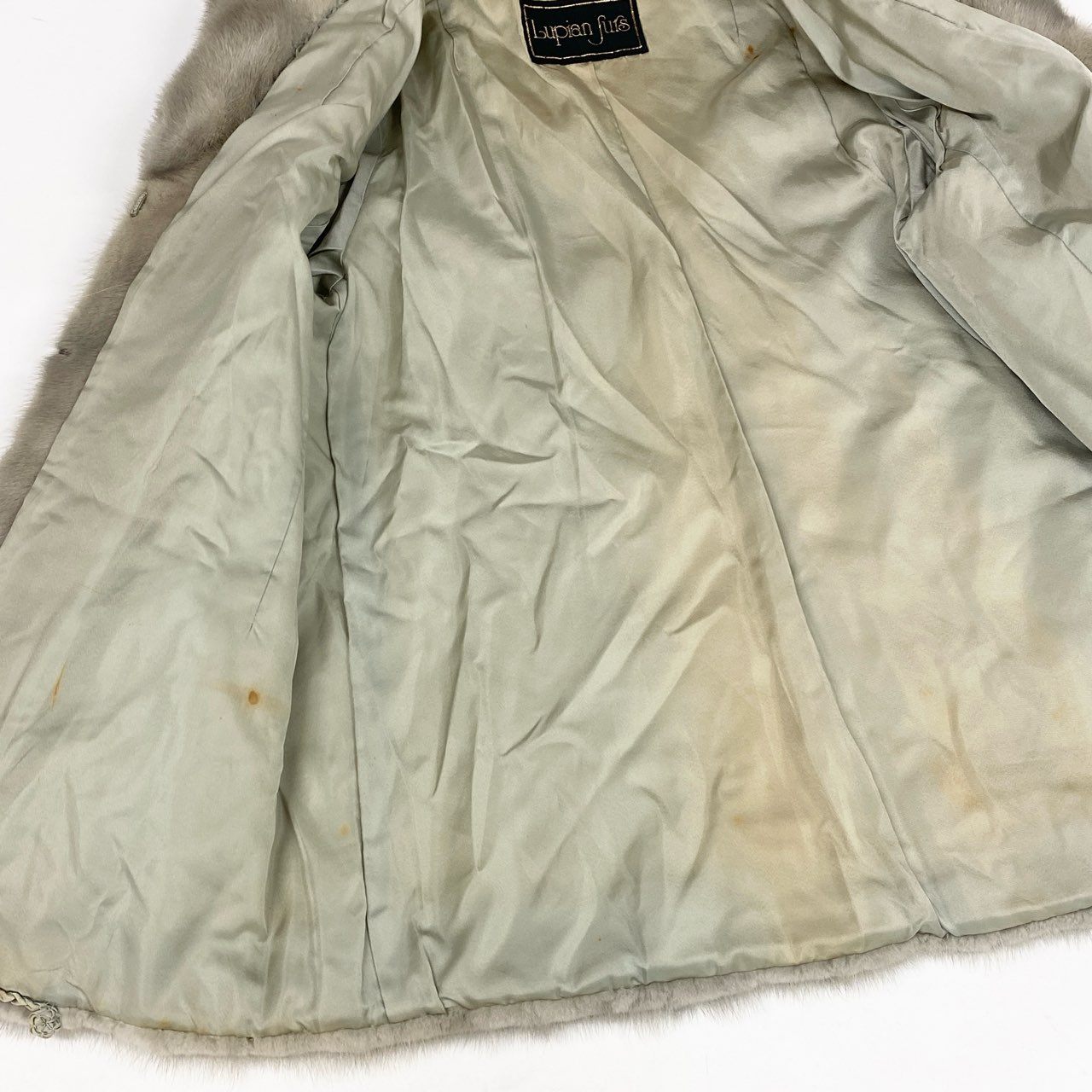 77L10 Lupian Furs サファイアミンク ファーコート サイズ11号 シルバーグレー 本毛皮 MINK FUR ポケット有t18r