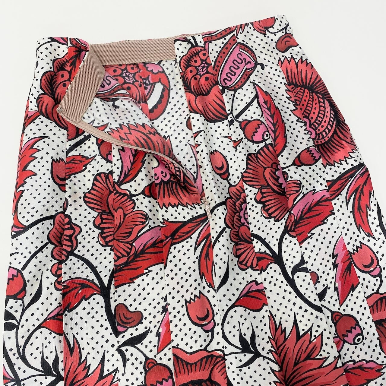 Ie26 【美品】 GUCCI グッチ フローラル プリーツ ロングスカート レトロモダン 総柄 409370 ZAA0H サイズ36 ロッソ/レッド シルク100％ レディース 女性服u02t
