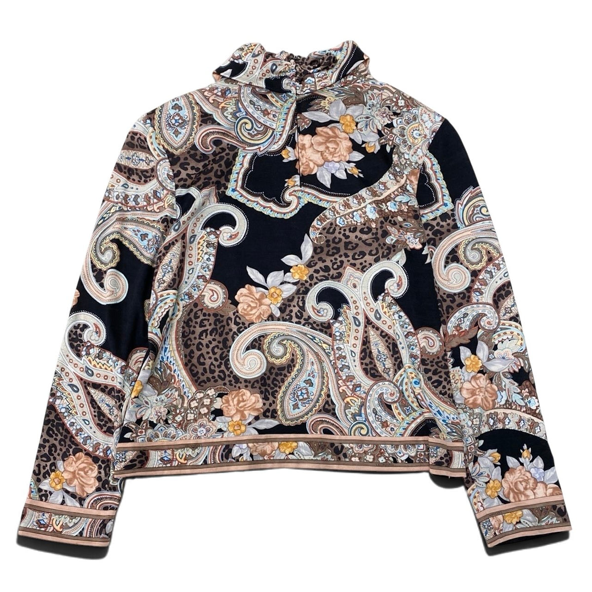 10i28 LEONARD レオナール ロングスリーブハイネックカットソー 花柄 レオパードプリント Lサイズ マルチカラー レディース 女性用u02t