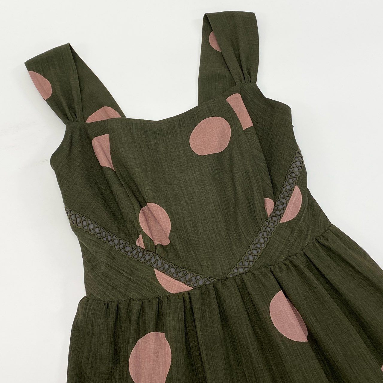 17k9 Her Lip To ハーリップトゥ ノースリーブ ティアードワンピース ドレス ドット柄 1213305005 M オリーブ レディースo07t