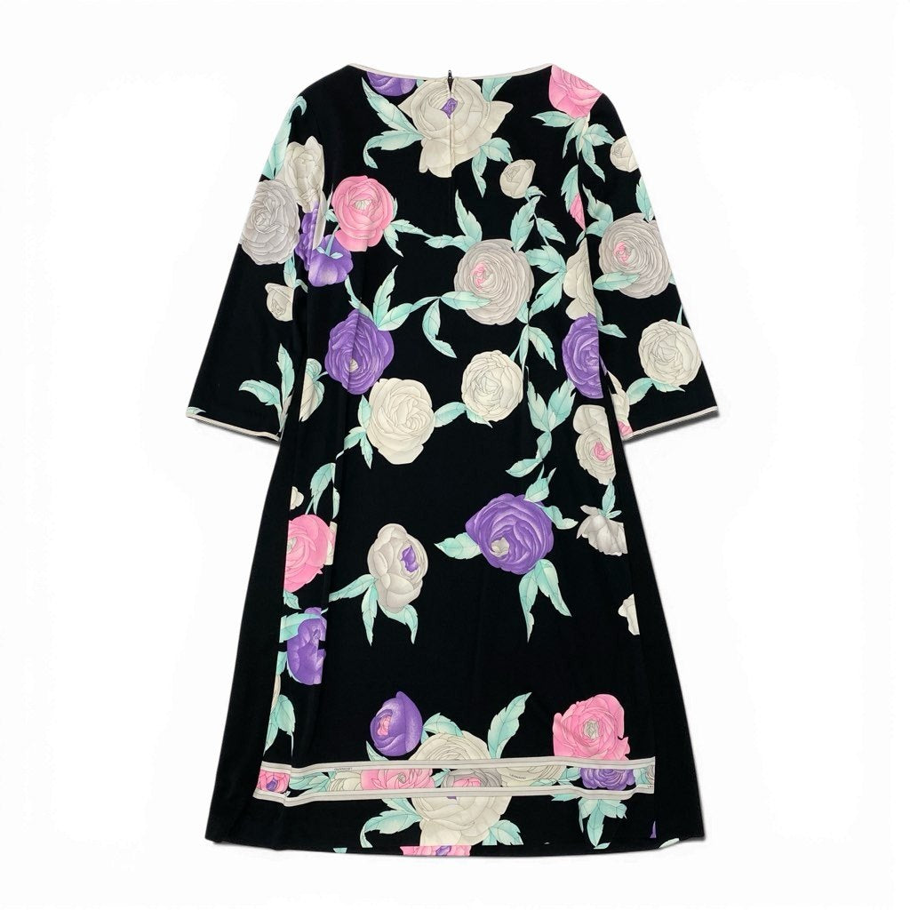 6l25 LEONARD レオナール カンカン素材 ロングワンピース ７分袖 美しい花柄プリント 40 マルチカラー レディースu02t