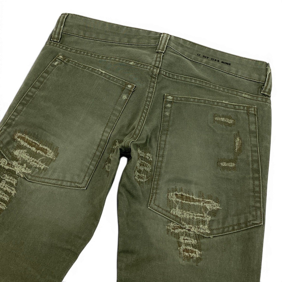 Ag23 IF SIX WAS NINE イフシックスワズナイン クラッシュダメージ加工 フレア ジップスリットパンツ Distressed Flared Hem Zip Pants カーキt18r