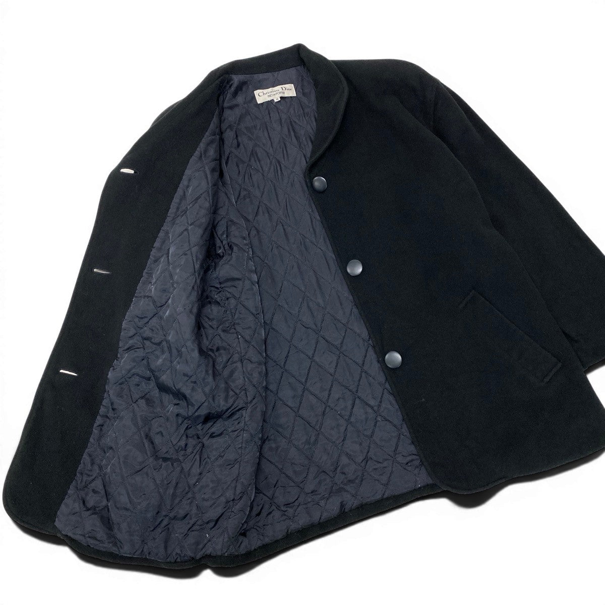 Ef25 Christian Dior クリスチャンディオール 中綿ウールコート ハーフコート サイズM ブラック レディースo07t