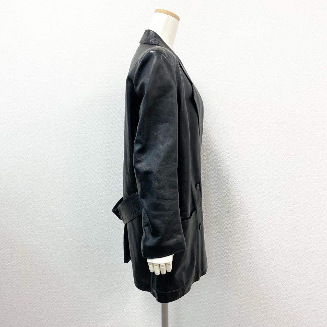 10k11 agnes b.  SPECIAL アニエスベースペシャル レザー ロングジャケット チェスターコート ダブルブレスト フランス製 レディース 女性用 2 ブラックu02t