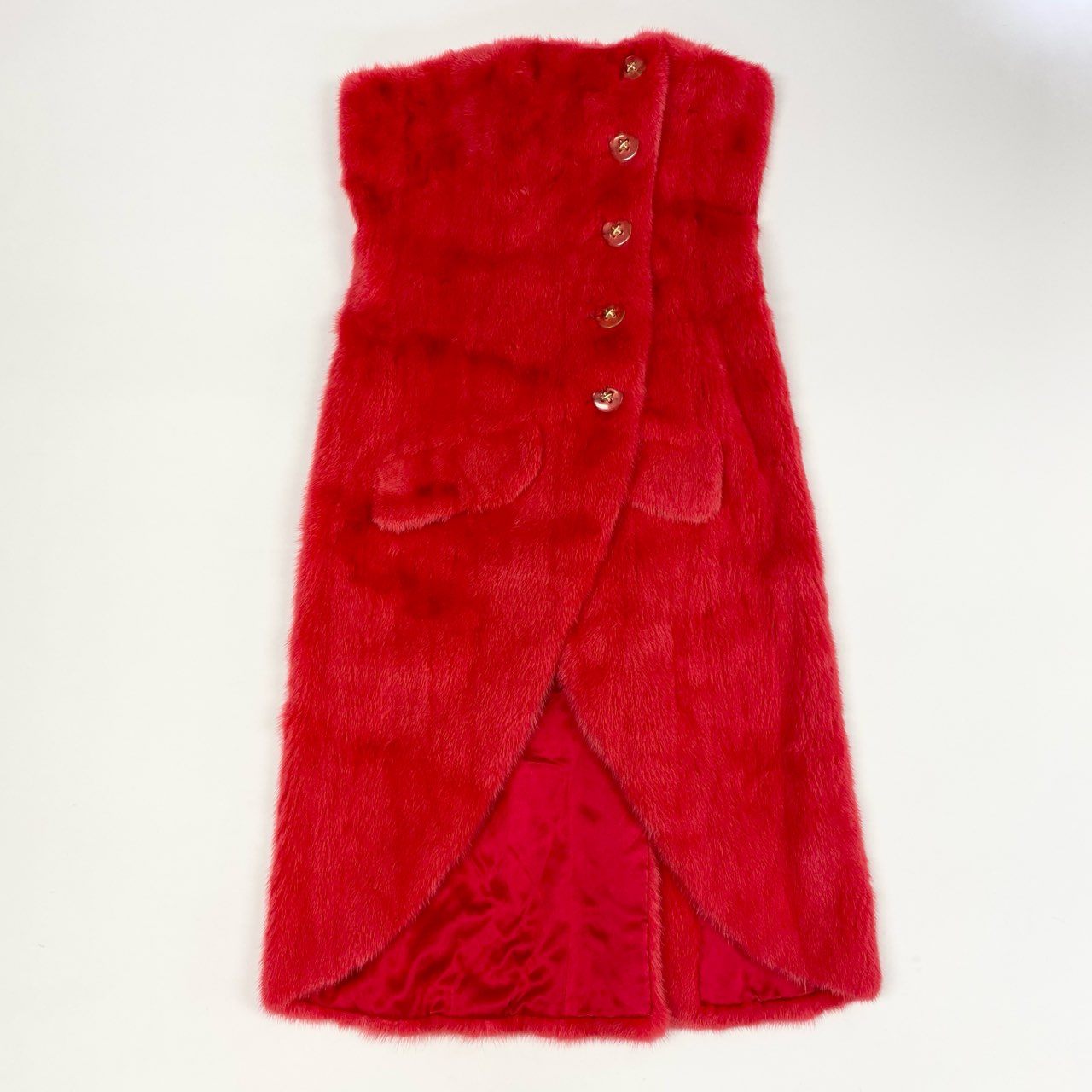 20k2《超希少》 Pellicce Moda ペリーチェモーダ 染めミンク チューブトップ ワンピース レッド 最高級本毛皮 MINK FUR ドレスt18r