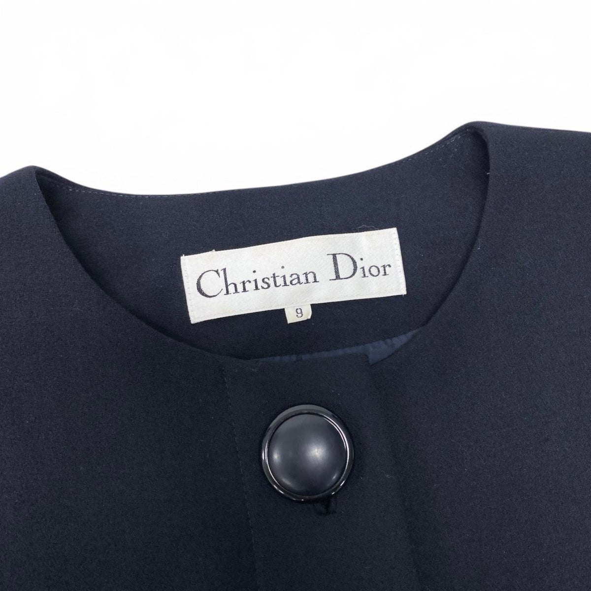 84i15 Christian Dior クリスチャンディオール セットアップ スカートスーツ ノーカラージャケット フォーマル サイズ9 ネイビー ウール100％ レディースo07t