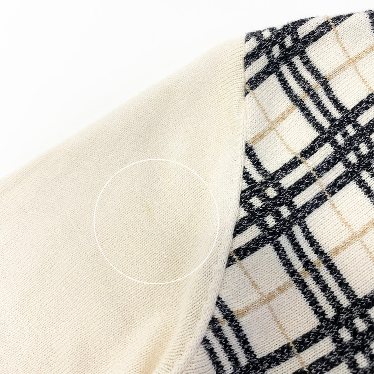 59d28 BURBERRY LONDON バーバリー 半袖 ニットセーター コットンニット チェック柄 サイズ13 アイボリー系 綿100％ レディース 女性用u02t