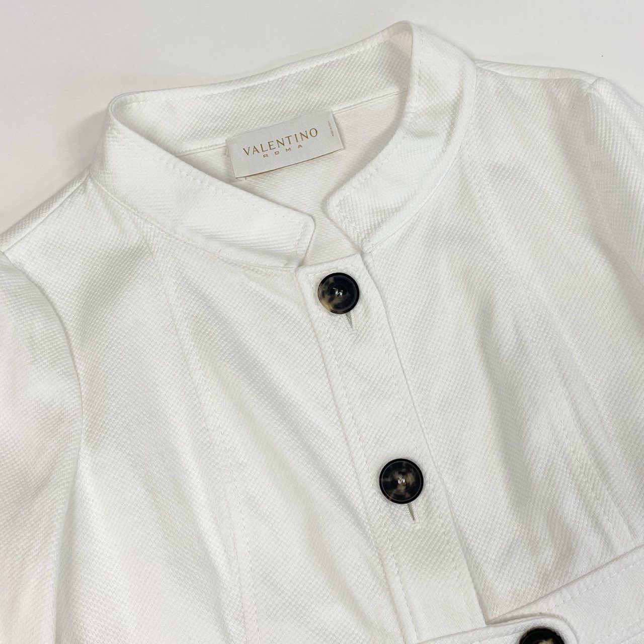 22a23 VALENTINO ROMA ヴァレンティノ ノーカラージャケット テーラードジャケット 46 ホワイト コットン 大きいサイズu02t