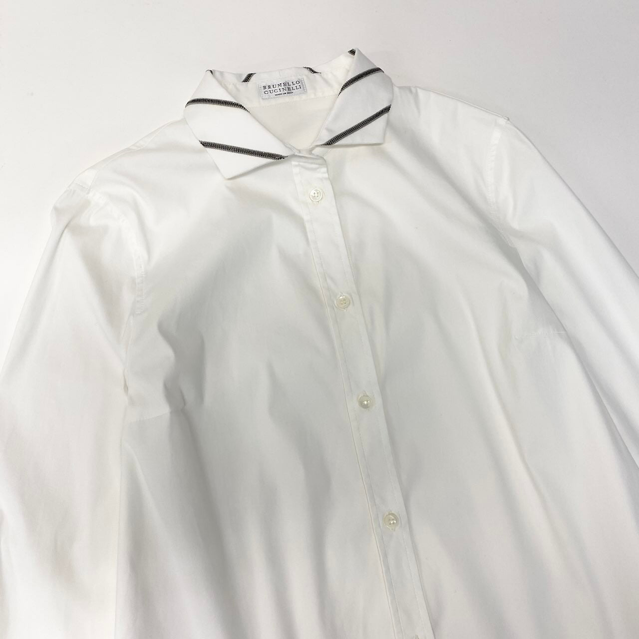 60e1 BRUNELLO CUCINELLI ブルネロクチネリ ロングスリーブシャツ トップス ビーズ装飾 ストレッチ サイズS ホワイト レディース 女性服o07t