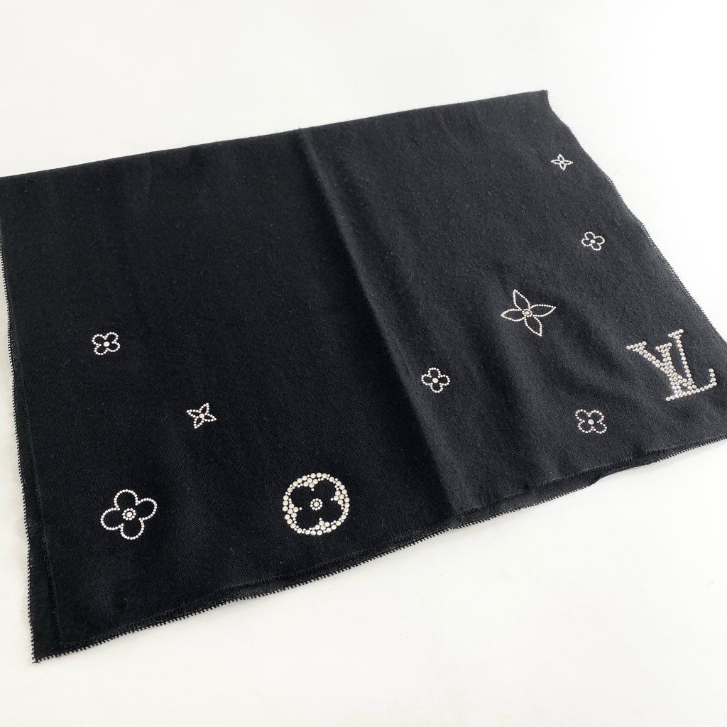 1f8 LOUIS VUITTON ルイヴィトン エトール モンテカルロ カシミヤ100％ ラインストーン マフラー ストール M74268 ブラック cashmere LV イタリア製 ショール