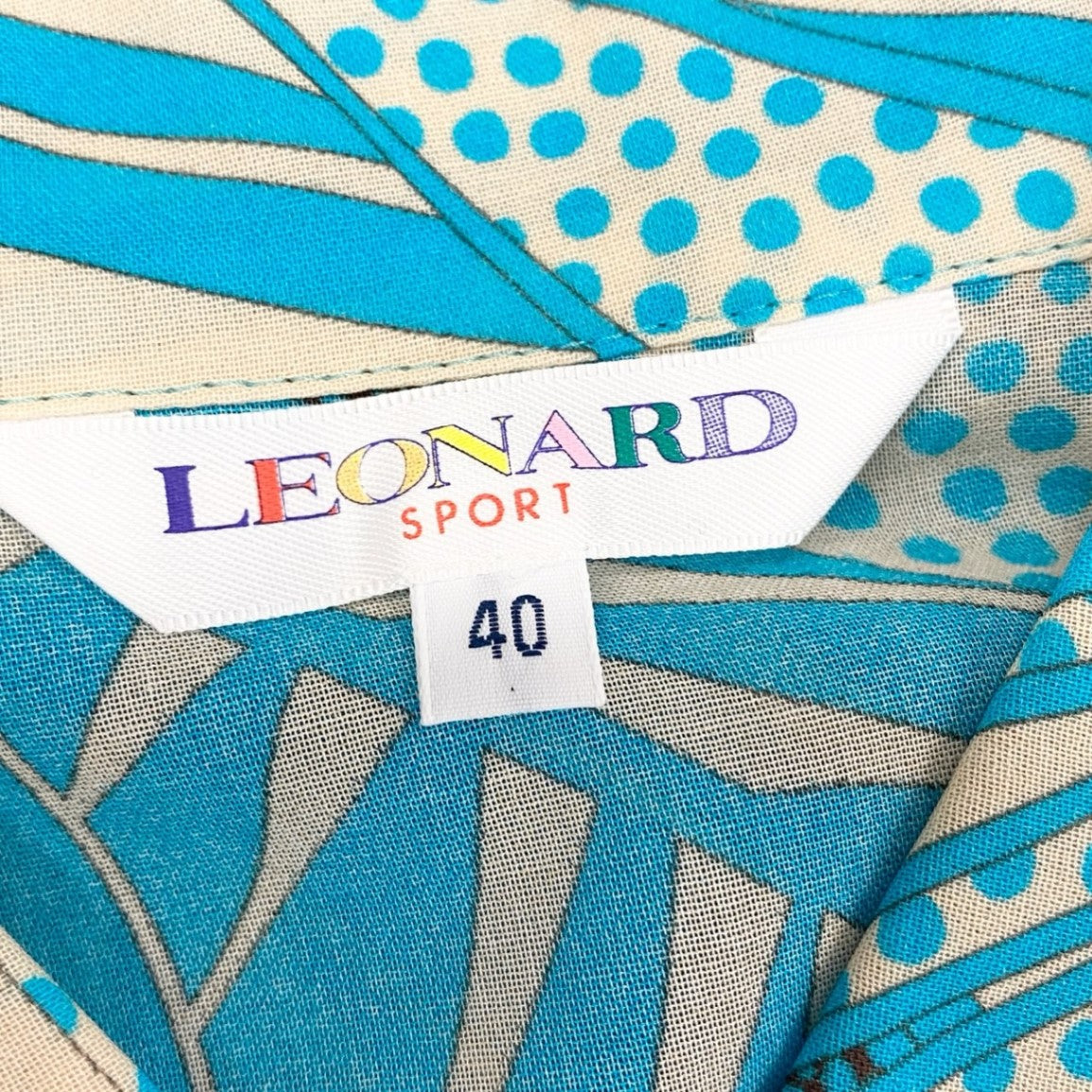 83b17 【美品】 LEONARD レオナール 七分袖シャツ シアー 総柄 比翼ボタン 40 ブルー レディース 女性用u02t