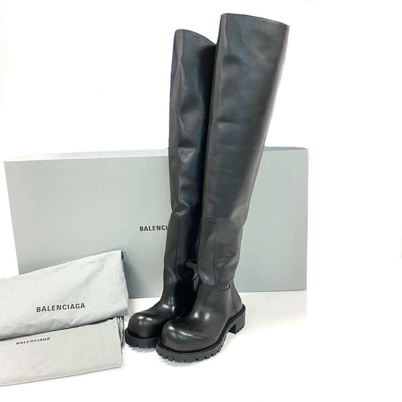 i22《極美品》 BALENCIAGA バレンシアガ HUMMER CUISSARDES ハマー レザーロングブーツ サイハイブーツ 712809 サイズ42 ブラック レザー メンズu02t