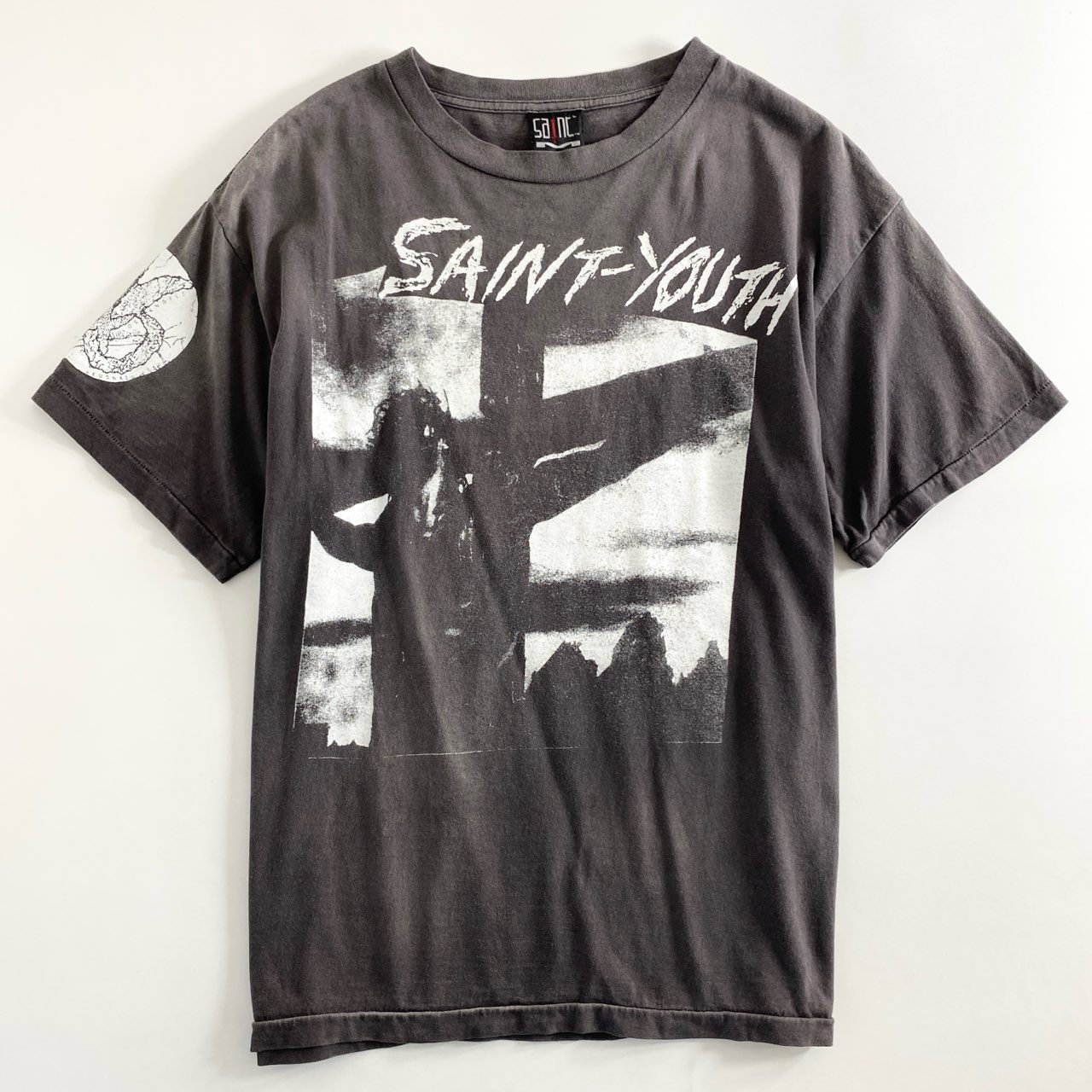 58e11 SAINT MICHAEL セントマイケル ヴィンテージ加工 MX6 グラフィックプリント Tシャツ カットソー SM-S22-0000-004 Lサイズ ブラック コットン