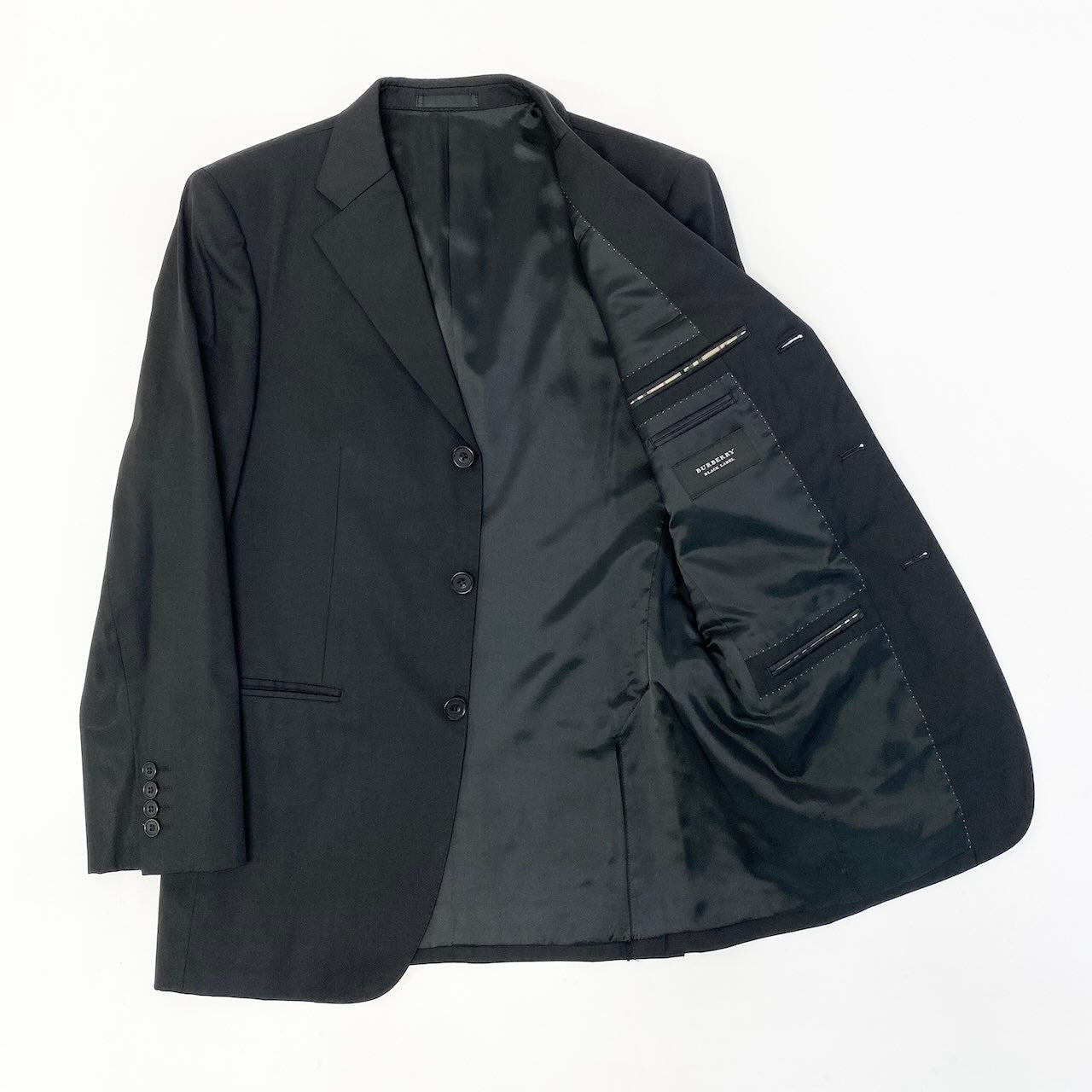 66d27 【美品】 BURBERRY BLACK LABEL バーバリー ブラックレーベル セットアップスーツ シングルスーツ 3B 無地 メンズ 紳士服 ビジネス 38R ブラックo07t