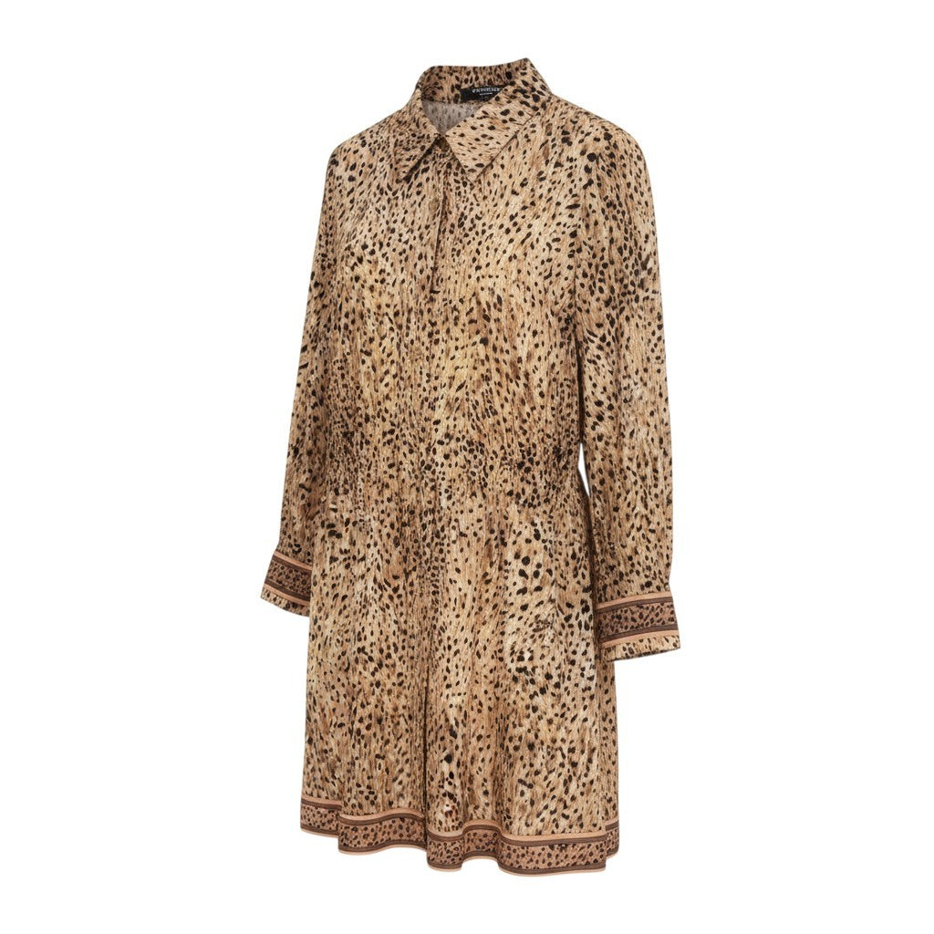 4k7 《美品》 LEONARD FASHION レオナール 長袖シャツ チュニックワンピース カンカン素材 総柄 金ボタン レディース 女性用 L ベージュ系o07t