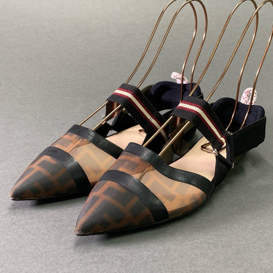 6f8 FENDI フェンディ メッシュ素材 ズッカ柄 フラットシューズ フラットパンプス サイズ37 レディース 女性用 靴 シューズ