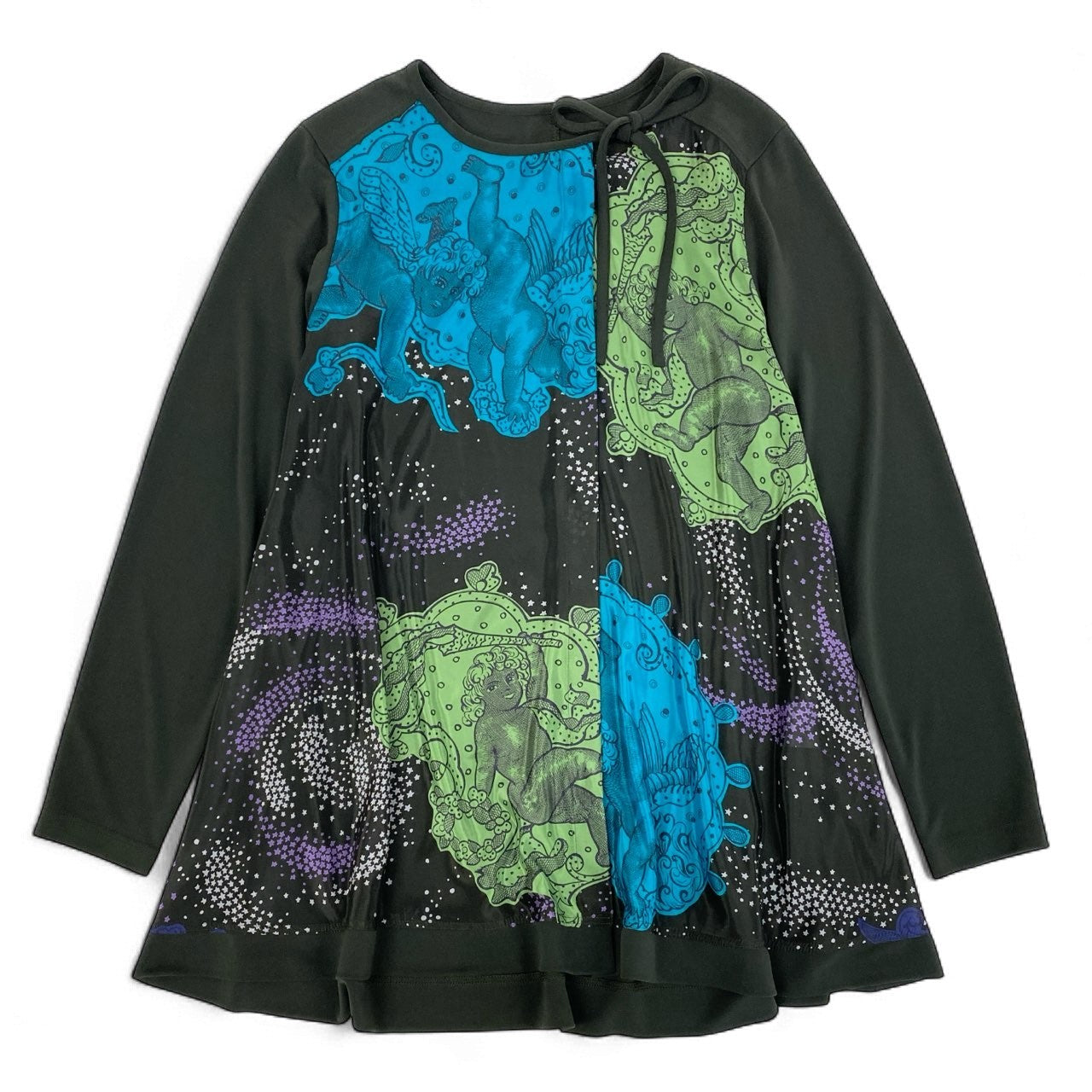 67k20《美品》 TOKUKO 1er VOL トクコプルミエヴォル チュニック カーディガン Aライン 異素材切替 9 カーキ グレー系 レディースu02t