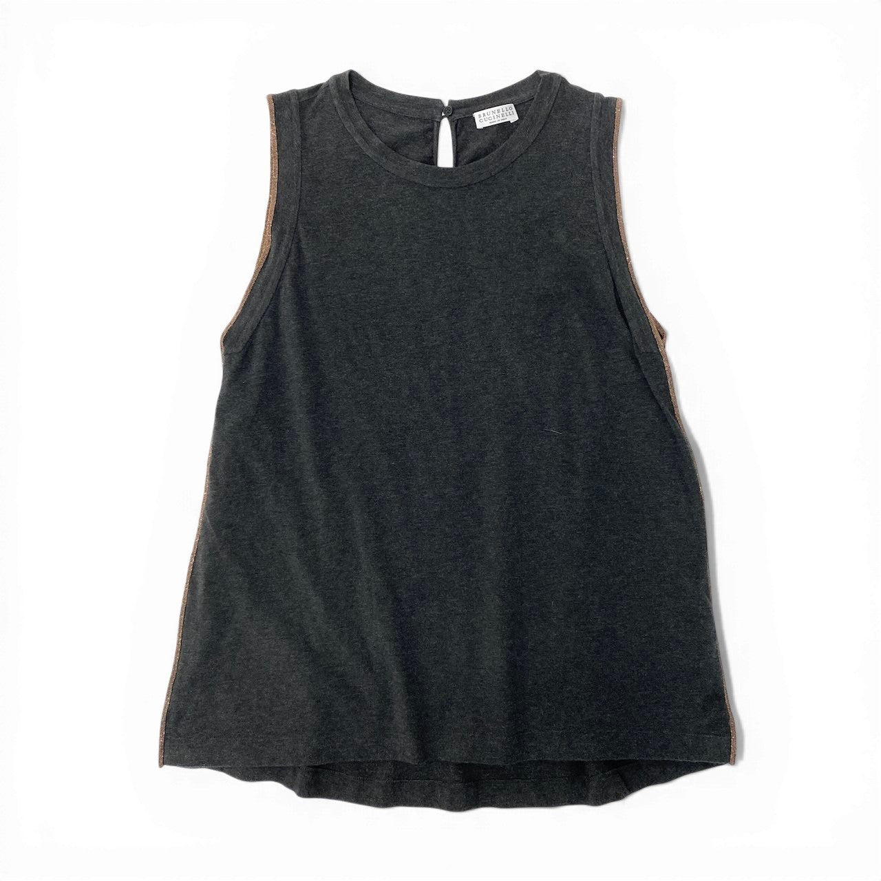 79c26 BRUNELLO CUCINELLI ブルネロクチネリ ノースリーブTシャツ ノースリーブカットソー ビーズ パイピング トップス Sサイズ グレー レディース 女性用u02t