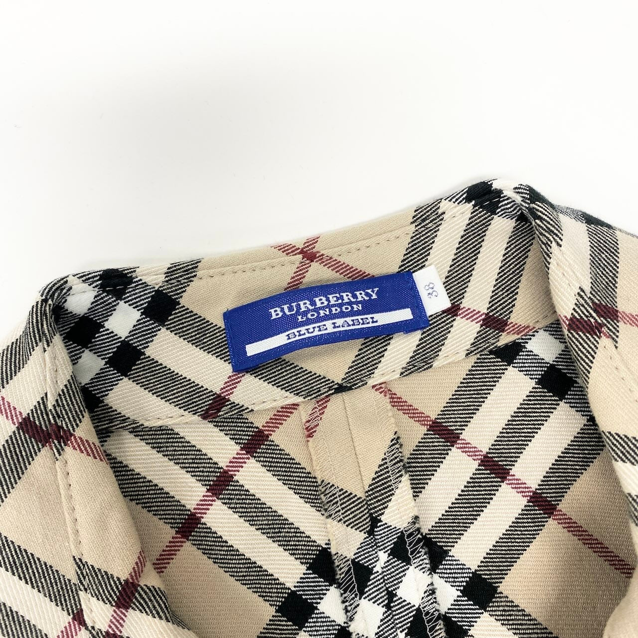 46e11 BURBERRY LONDON BLUE LABEL バーバリー ブルーレーベル ノバチェック オープンカラーシャツワンピース 七分袖 ストレッチ素材 サイズ38 ベージュ レディース 女性服o07t