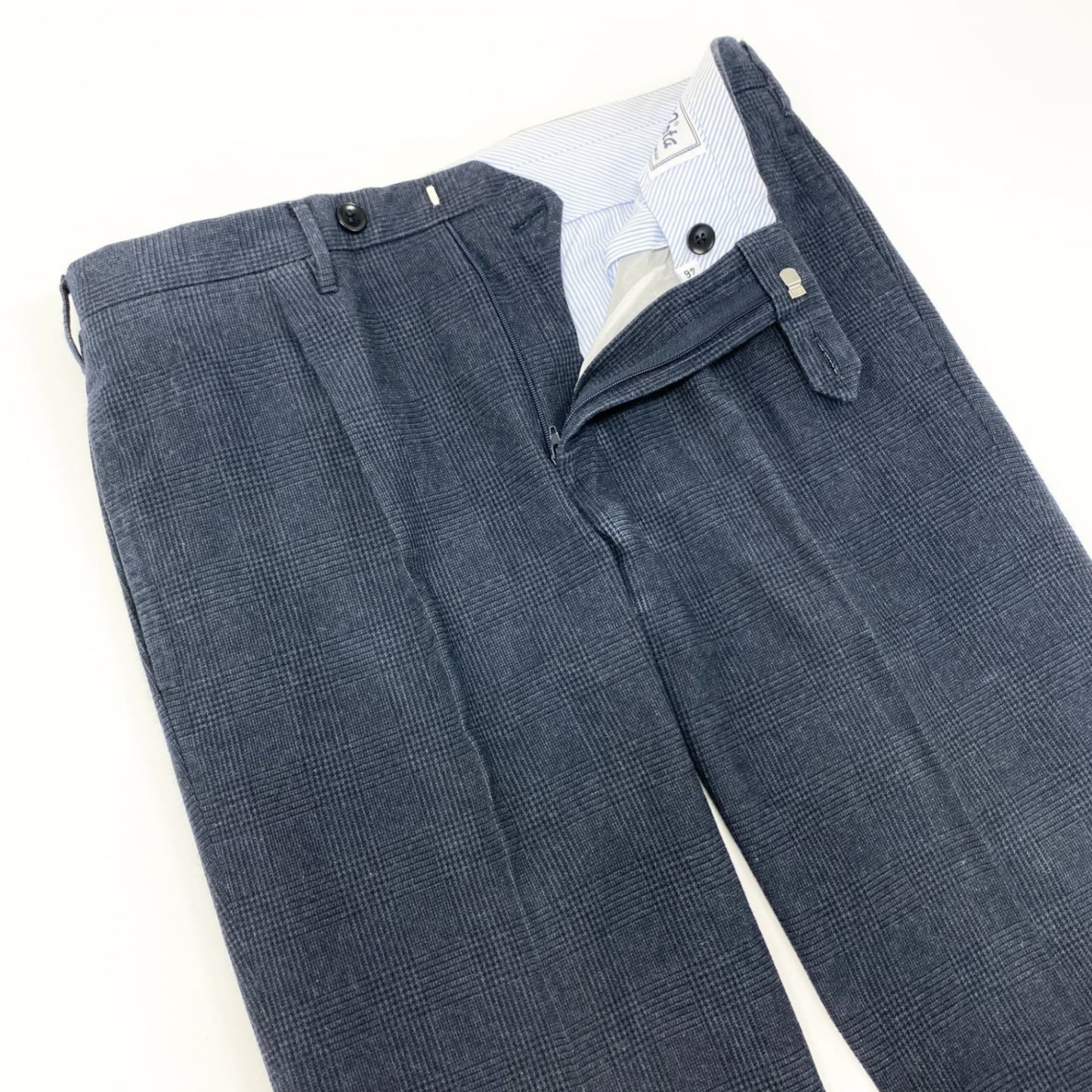 86l20 Rota ロータ スラックスパンツ テーパードパンツ ボトムス 46 ネイビー グレンチェック コットン メンズ 紳士服u02t