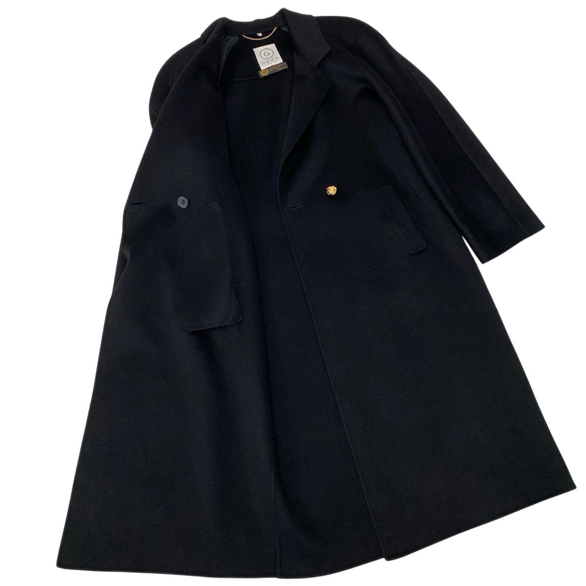 42h18 GRES グレ Loro Piana ロロピアーナ生地 ロングコート カシミヤコート イタリア製 金ボタン 総カシミア ベルト 44 ブラック カシミヤ100％ レディース 女性用u02t