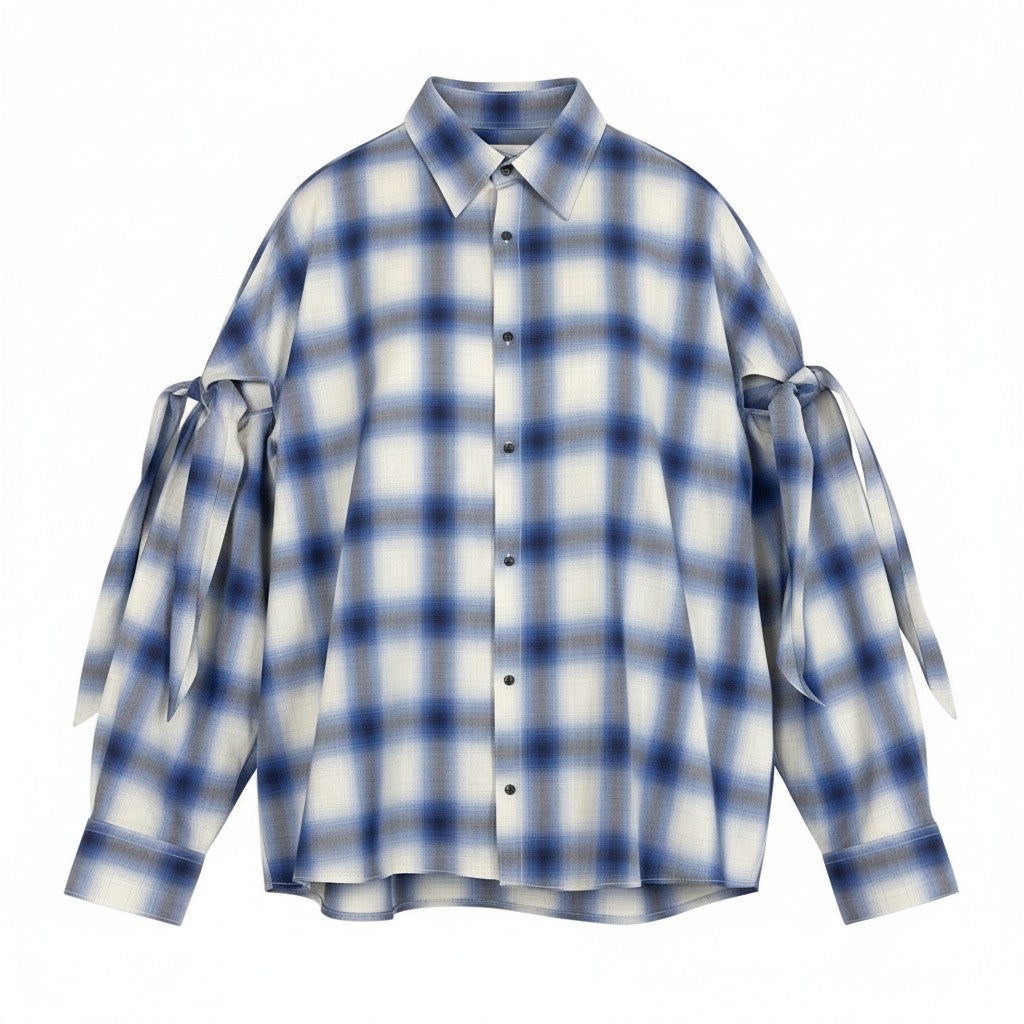 70g2 TENDER PERSON テンダーパーソン MUSUBI SHIRT ムスビシャツ デザインシャツ バックプリント チェック柄 GB-TO-4206 4 ブルー コットン100％ ユニセックス 男女兼用o07t