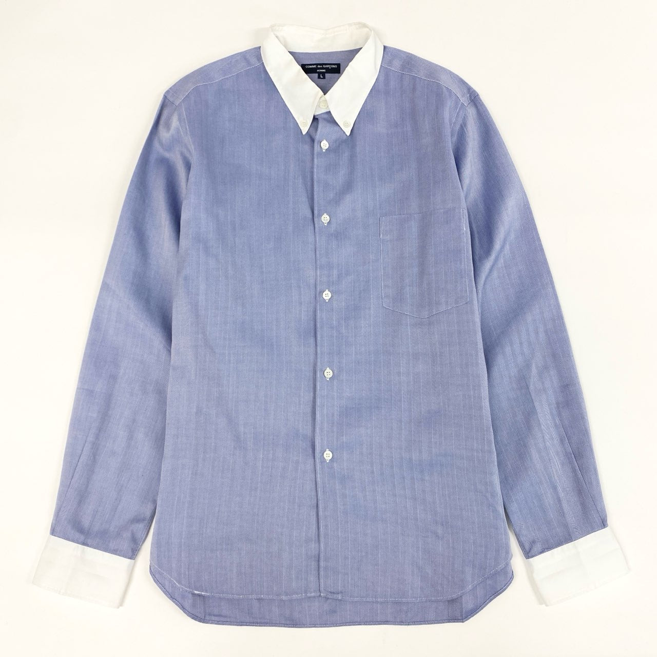 54g10 《美品》 COMME des GARCONS HOMME コムデギャルソンオム ヘリンボーン ワンポケ 長袖シャツ L ブルー トップス SHIRT AD2008
