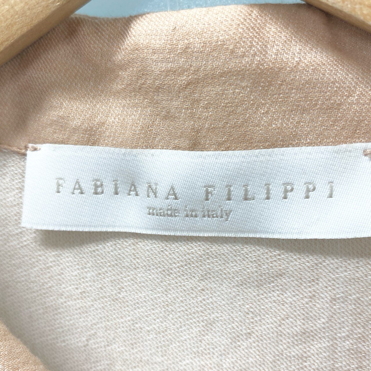 24d3 FABIANA FILIPPI ファビアナフィリッピ フレンチスリーブシャツ コットンシャツ 半袖 ビーズ装飾 イタリア製 レディース サイズ40 XS ピンクベージュ コットン100％o07t