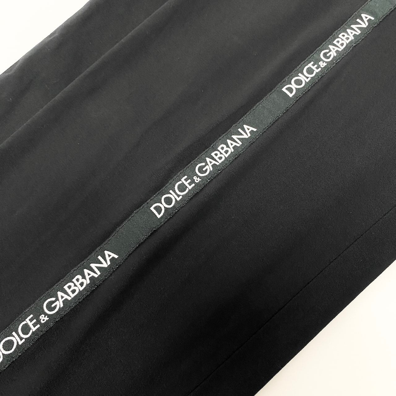 80e6 DOLCE&GABBANA ドルチェアンドガッバーナ ブランドロゴテープ ロングパンツ スラックスパンツ 伸縮ストレッチ サイズ48 ブラック メンズ 紳士服u02t