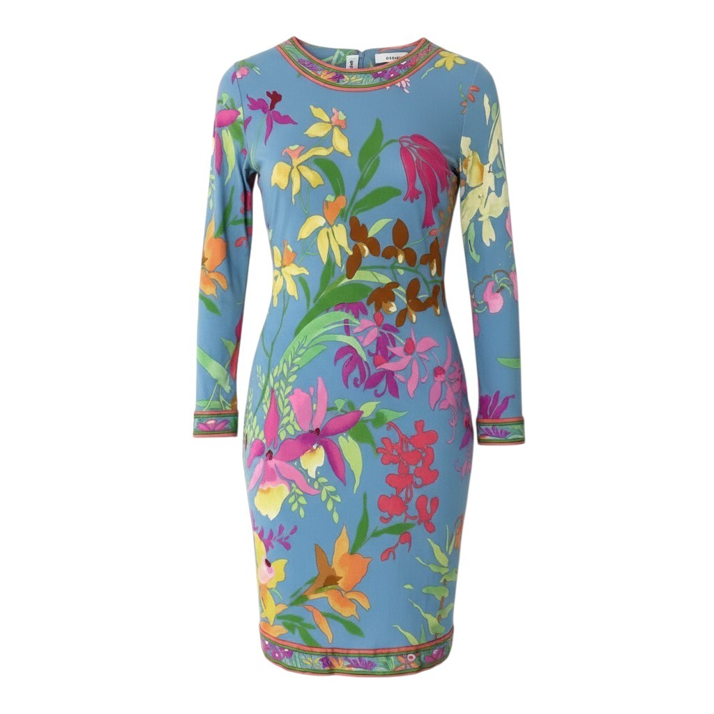 4c29 LEONARD レオナール ロングスリーブワンピース シルクワンピース 美しい花柄プリント 42サイズ マルチカラー シルク100％ レディース 女性用u02t